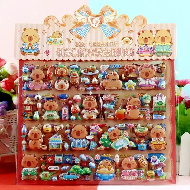 Capybara Double Layered 3D Bubble Stickers Decoration Decal Cute Reward Puffy Sticker Stationery Supplies