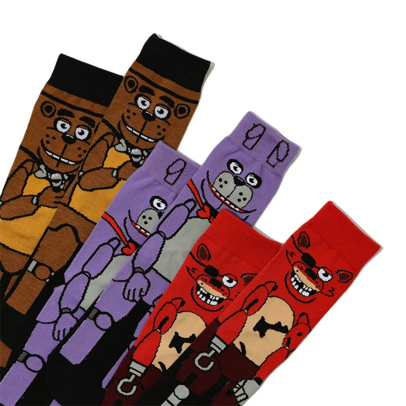 Kawaii Anime Five Night At Freddy Socks FNAF Cute Animals Bear Foxy Ribbit Funny Long Cotton Sports Socks for Men Women