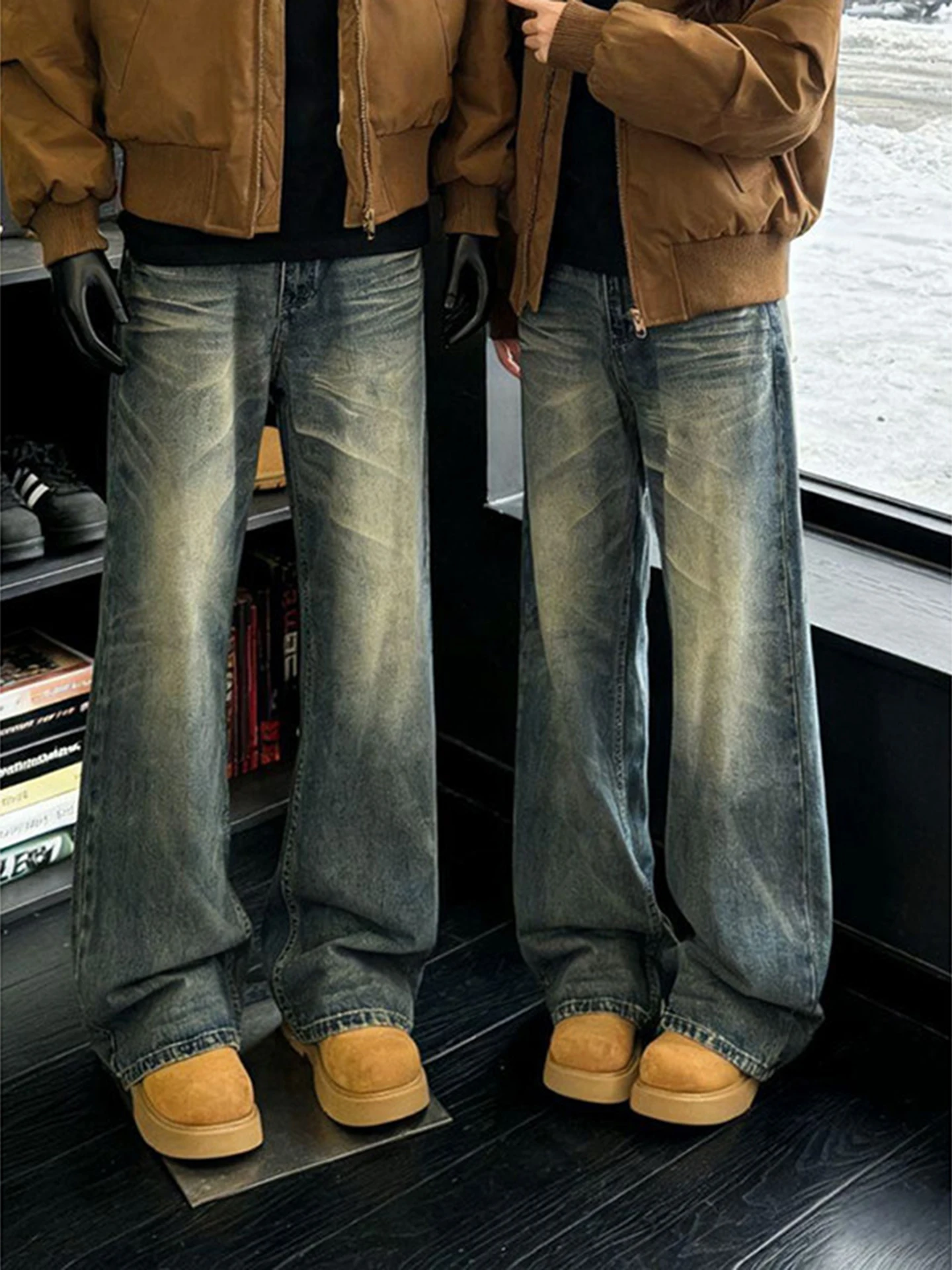 

Retro Blue Flare Denim Jeans Men's Straight Leg High Waist Slimming Long Pants American Sle High Street Vibe