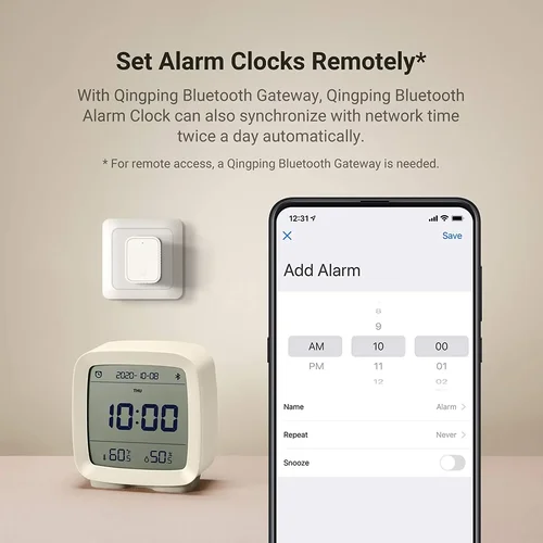 Imagen 2 del producto Xiaomi Qingping Cleargrass-reloj despertador inteligente con Bluetooth, pantalla de temperatura y humedad, pantalla LCD, luz nocturna ajustable para aplicación Mihome