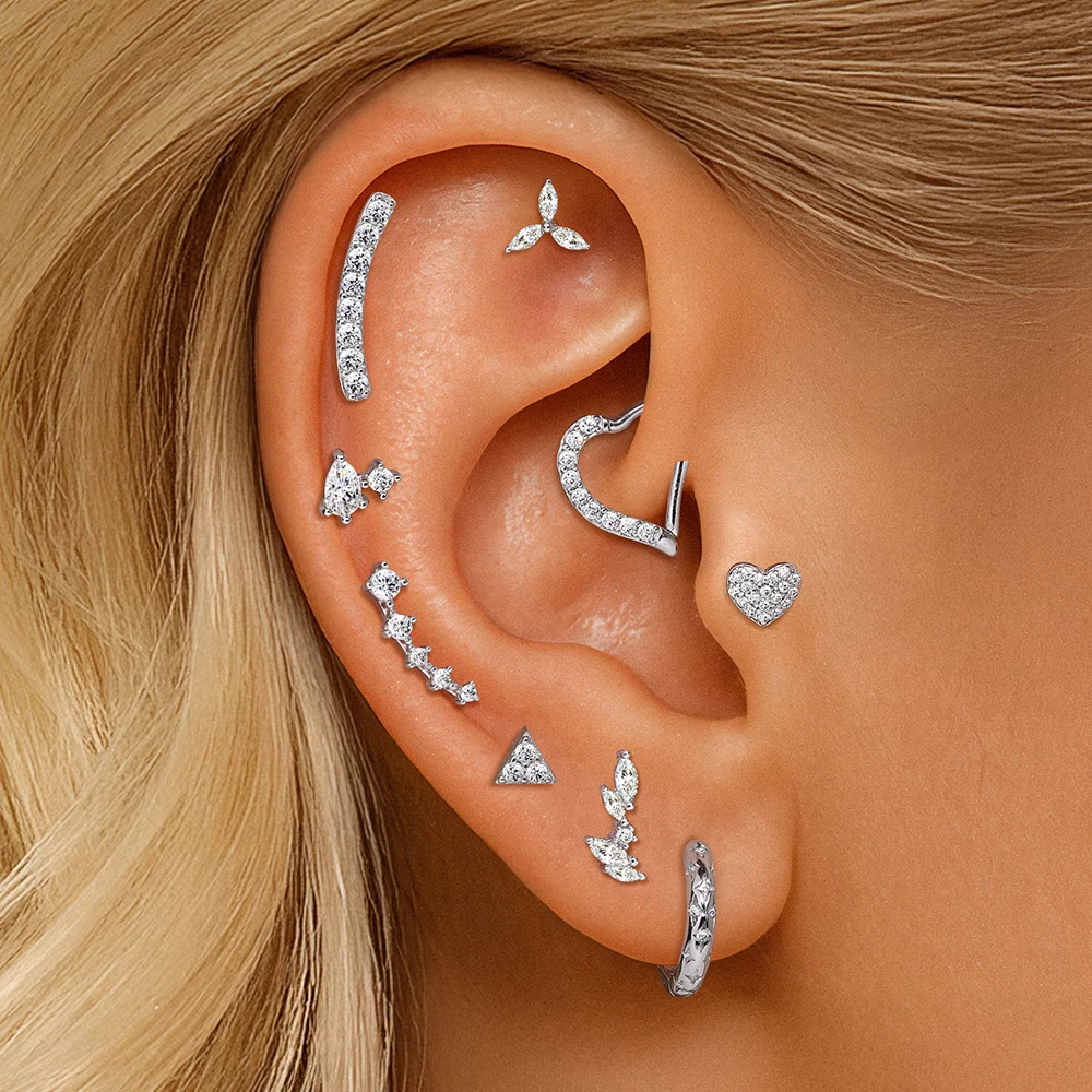 Aide S925 Sterling Silver Moissanite Silver Color Srud Earrings Women Heart Leaf Geometric DIY Ear Bone Sruds Piercing Jewelry view 4