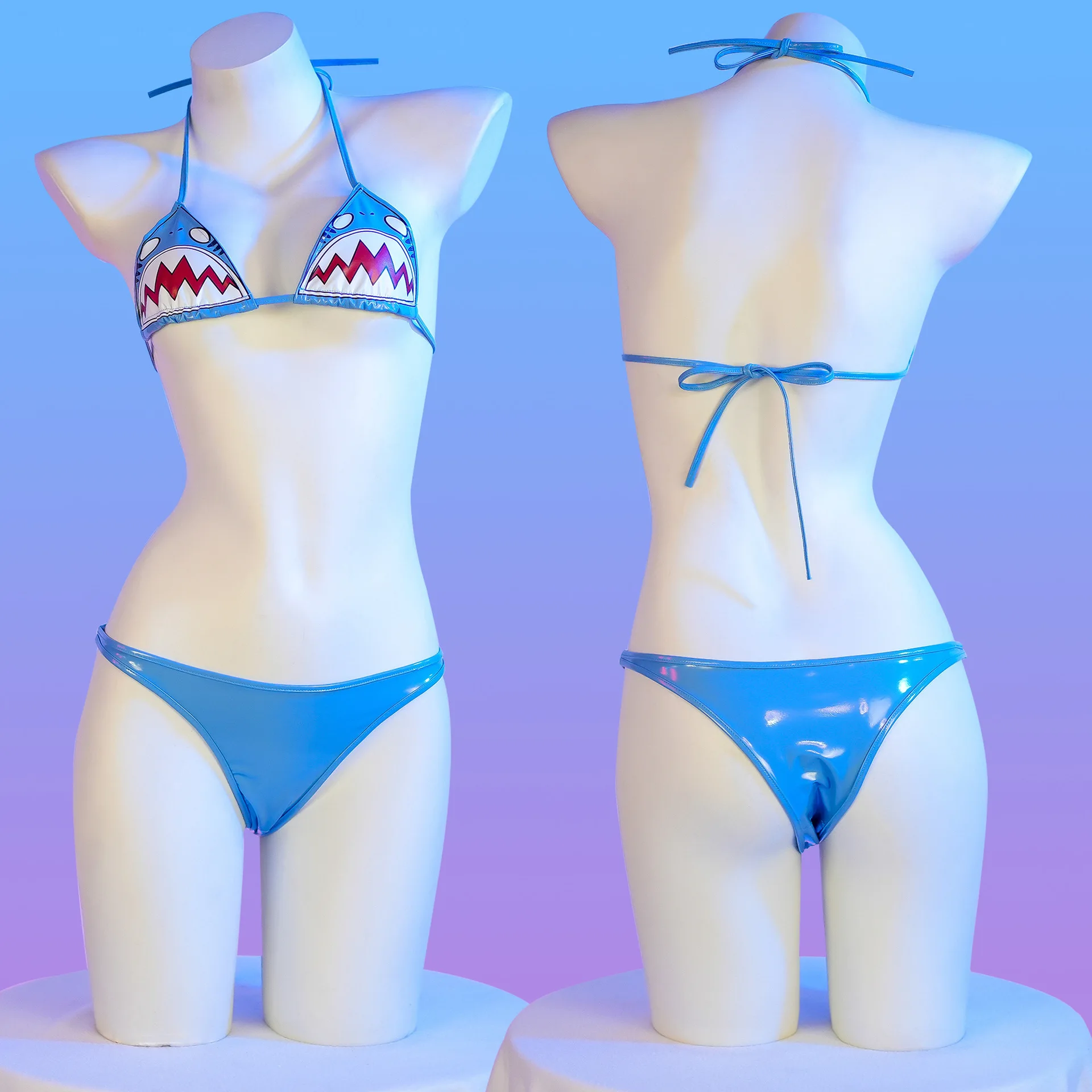 Anime Cosplay Costume Women Sexy Leather Two Piece Bikini Set Cute Kawaii Shark Swimsuit Bra Underwear