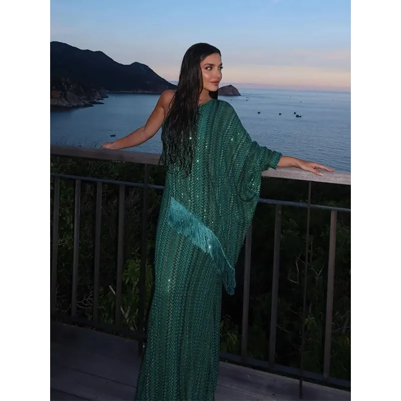 

Женское модное элегантное платье-халат с бахромой и принтом, с V-образным вырезом