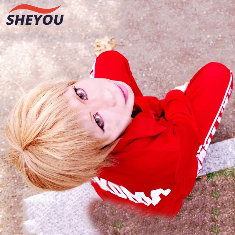 Volleyball Morisuke Yaku Short Linen Blonde Heat Resistant Hair Cosplay Costume Wig + Track + Wig Cap