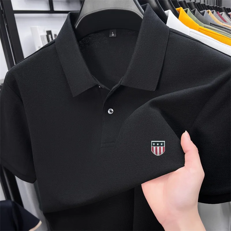 High-End Men's Summer Polo Shirt 3D Embroidery Logo Short Sleeve Breathable Casual Fashion Top for Daily Business Wear