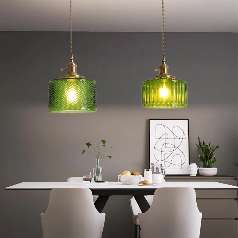 Minimalist Creative Brass Glass Chandelier Personalized Restaurant Bedside Bar Counter LED Lighting Vintage Balcony Pendant Lamp