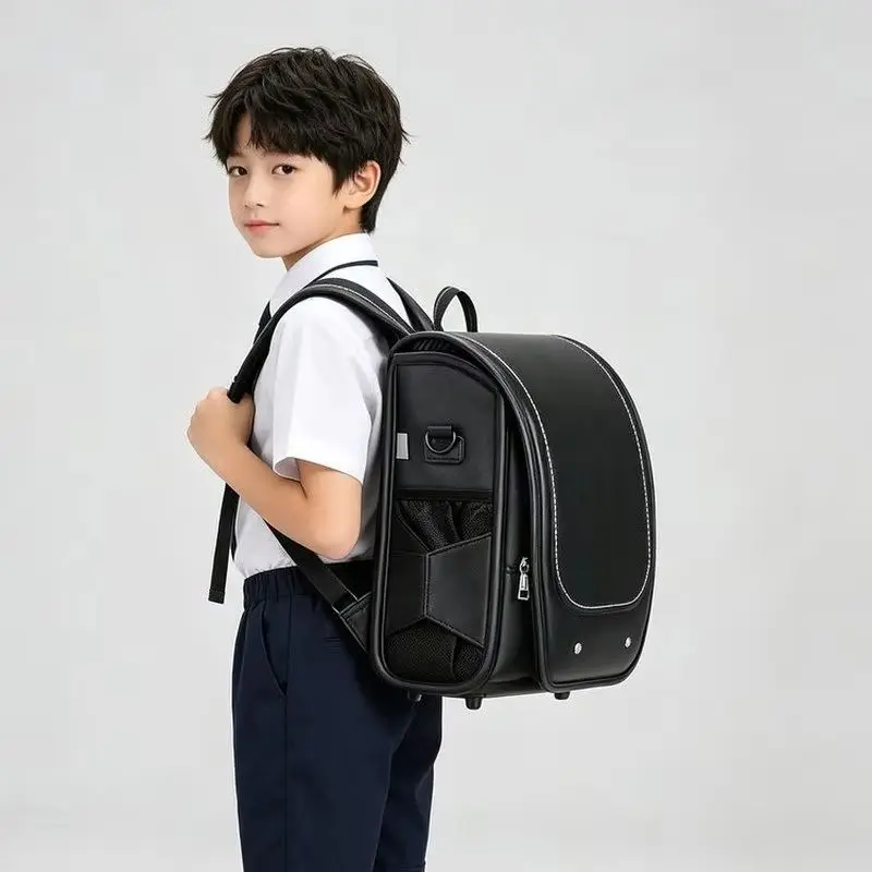 Red PU Leather School Backpack For Kids Ergonomic Spine Protection Children Bookbag Waterproof Large Capacity Student Bags SAC