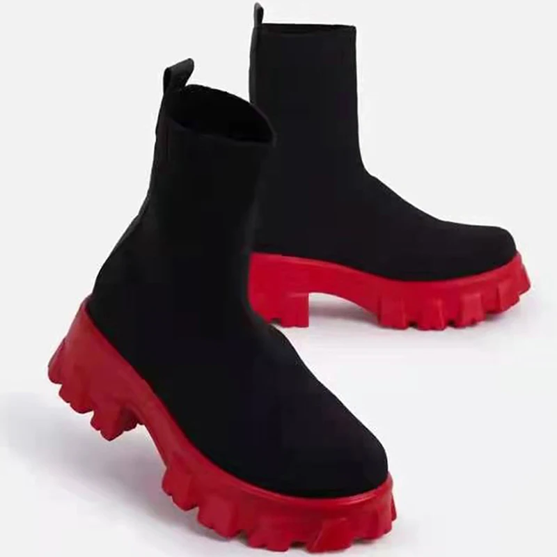 Women Boots Elastic Platform Boots Breathable Spring Summer Heels Botas Mujer Slip On Ankle Boots Elegant Woman Heeled Shoes image 5
