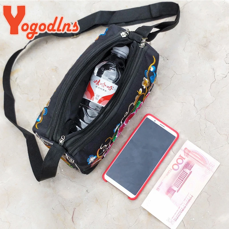 Yogodlns Retro Women Shoulder Bag Multi Floral Embroidery Bohemia Ethnic Retro Coin Purse Handbags Canvas Small Messenger Bag