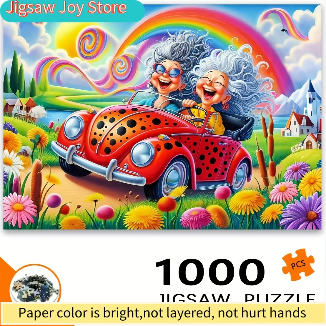 A Thousand-Piece Puzzle Featuring Joyful Sisters in Driving Scenes, This Portable Cuboid Art Decoration Is Perfect for Those W