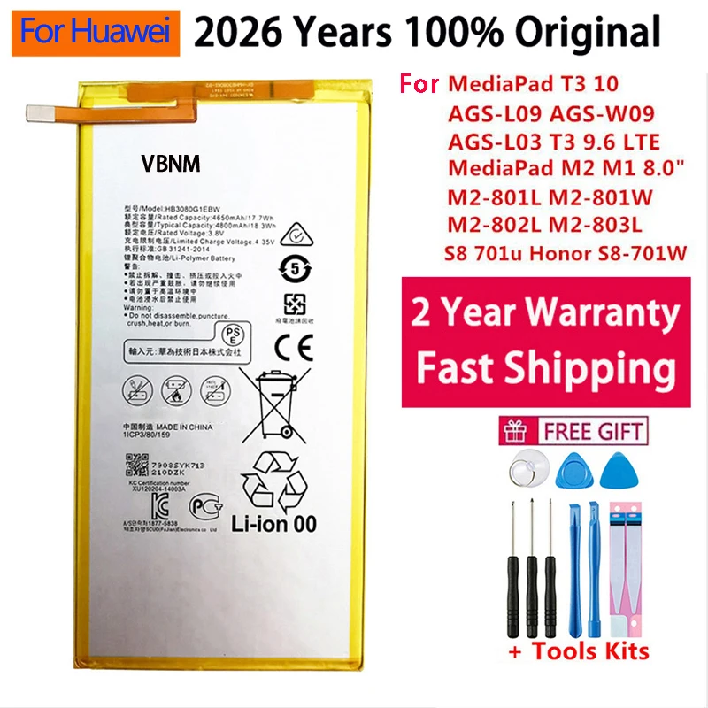 Batería nueva 100% Original de 4800mAh para Huawei MediaPad T3 8,0 " KOB-L09 BZA-L00/W00 AGS-W09/L0 KOB-W09 batería para tableta + herramientas