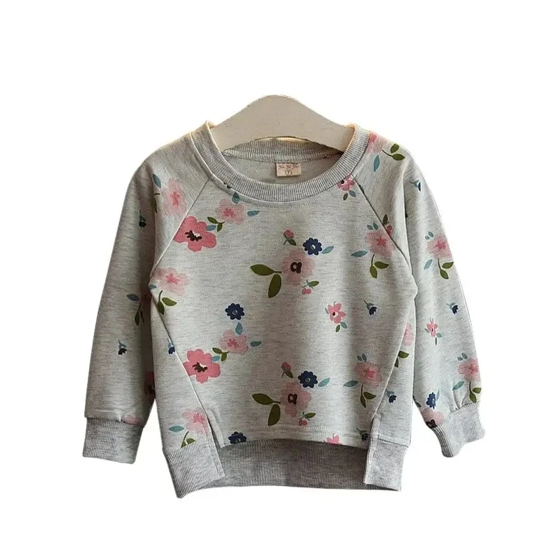 جديد الكورية نمط الفتيات قاعدة قميص الأطفال جولة الرقبة البلوز طويلة الأكمام أعلى لطيف الأزهار المطبوعة نمط طفلة أعلى