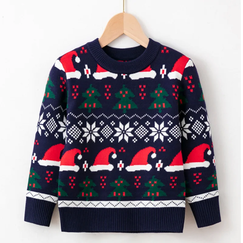 2024 Christmas Sweater O Neck Printed Deer Novelty Ugly Christmas Sweater Unisex Boys Girls Long Sleeve Knit Sweater Jacket