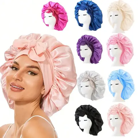 Satin Bonnet Silk Bonnet Adjustable Bonne for Sleeping Hair Bonnet with Tie Band Bonnets for Women Men Hair Bonnet for Sleeping