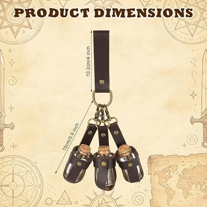 Cork Potion Bottle Cosplay Belt Accessories, Include 3 Potion Bottles with Holder Renaissance Witch Props Costume Accessories fo - view 4