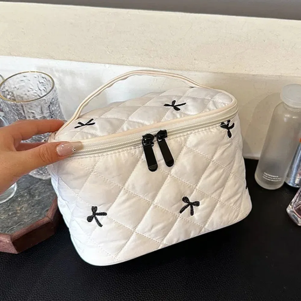 Cloth Bow Cosmetic Handbag Clutch Purse Large Capacity Embroidered Makeup Bag Toiletry Organizer Multi-functional