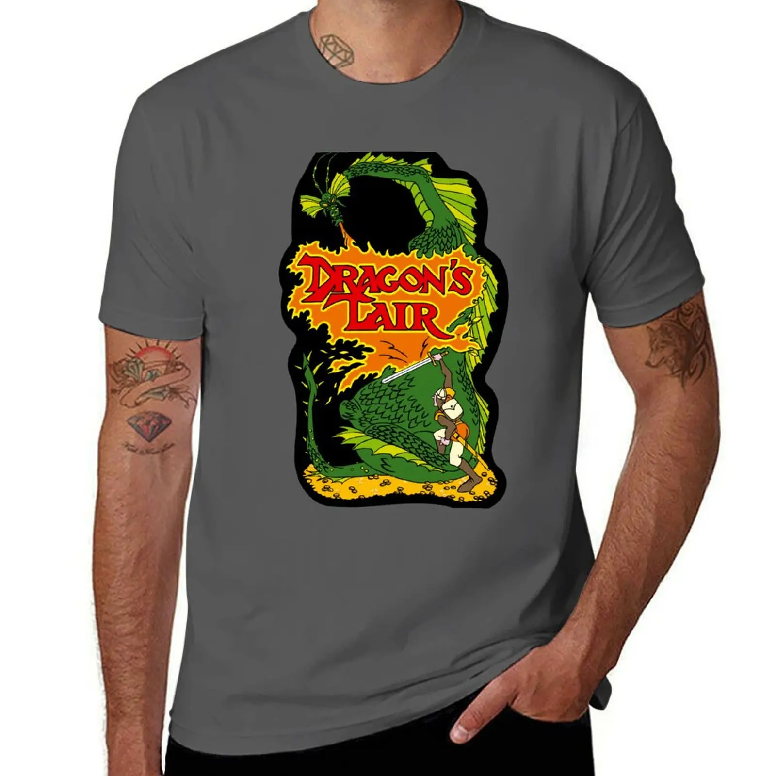 

Футболка Dragons Lair, мужская футболка из плотного хлопка, мужские футболки, хлопковые футболки с рисунком, футболка высокого качества