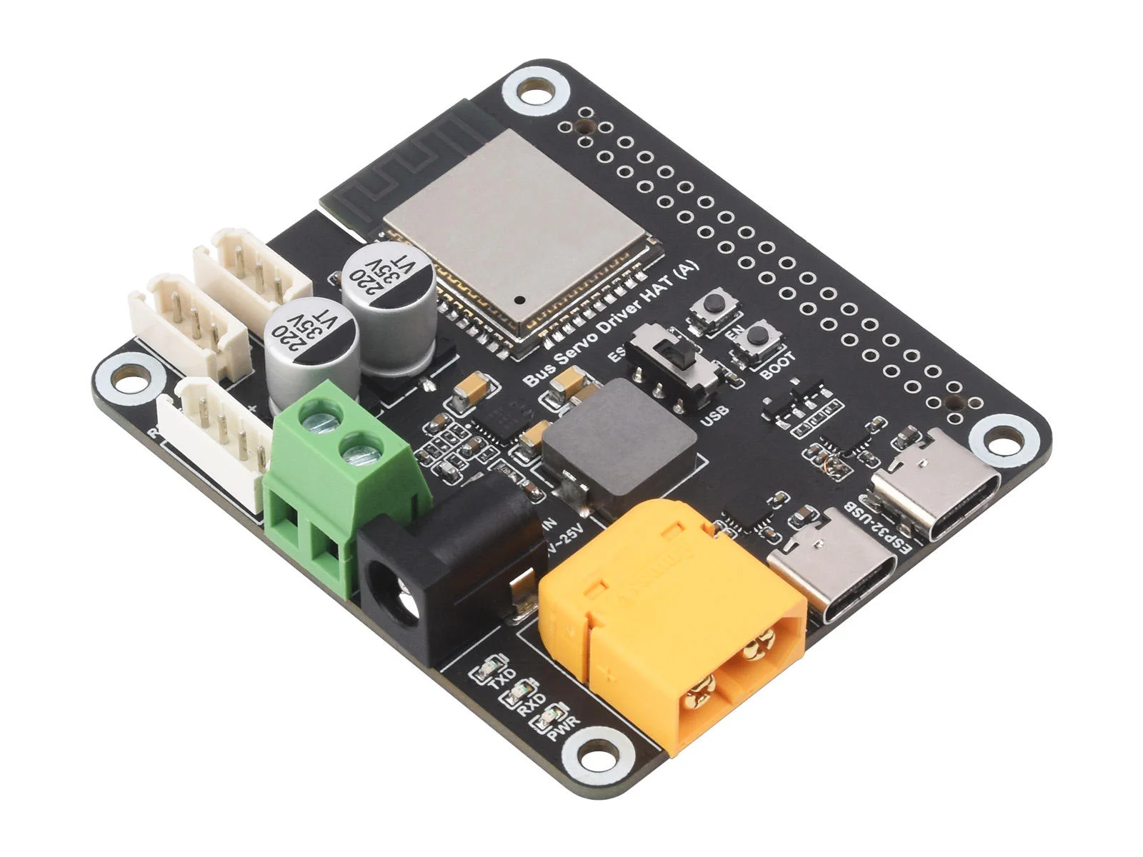 

Serial Bus Servo Driver HAT, Integrates ESP32 and Servo Control Circuit, Suitable for ST / RSBL Series Serial Bus Servos