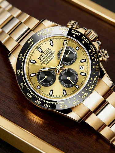 Imagen 2 del producto Reloj Daytona Arcoíris de Lujo - Correa de Acero Dorado, Bisel con Gemas Arcoíris, Cronógrafo, Reloj de Pulsera de Cuarzo