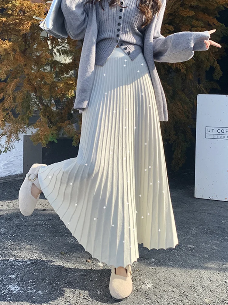 

Юбка женская трикотажная плиссированная с завышенной талией, осенне-зимняя, фасон А-силуэт, расклешенная, с эффектом стройности, повседневная