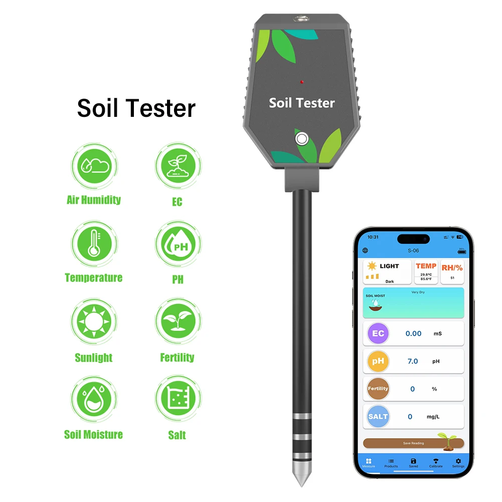 YIERYI Soil Meter Digital pH Moisture Fertility Light Temp Humidity Analyzer for Garden, Plants, Lawn, Farm Accurate Soil Tester - Image 5