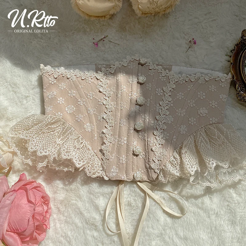 Original Design Lolita Rose Buckle Lace Flower Waist Seal  for Dress Women Girls Fairy Fishbone Waist Girdle Small Vest