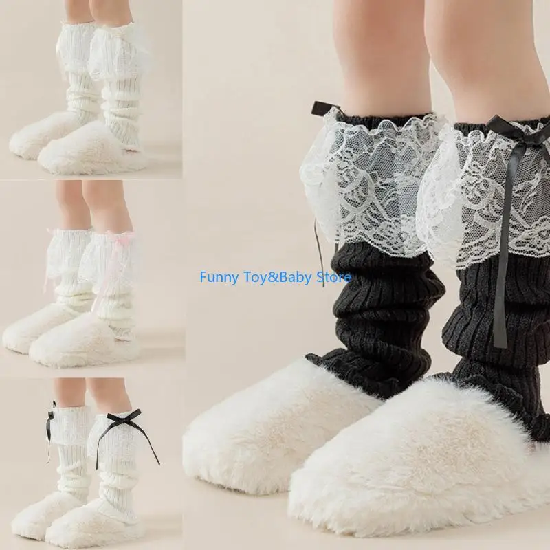 

Breathable Fabric Lace Socks for Kids Age Over 2 Years Soft & Comfortable Elastic Leg Warmer with Bowknot Charm C90B