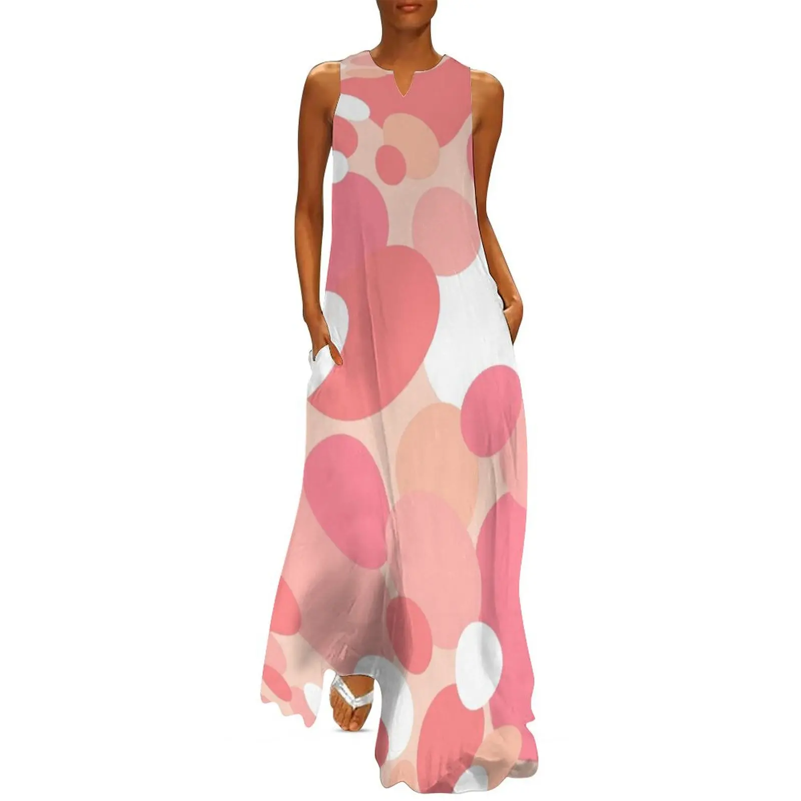 

60's Retro Groovy Dots in Blush Pink and White - Abstract Long Dress women's clothing trend 2025 women's summer jumpsuit Dress