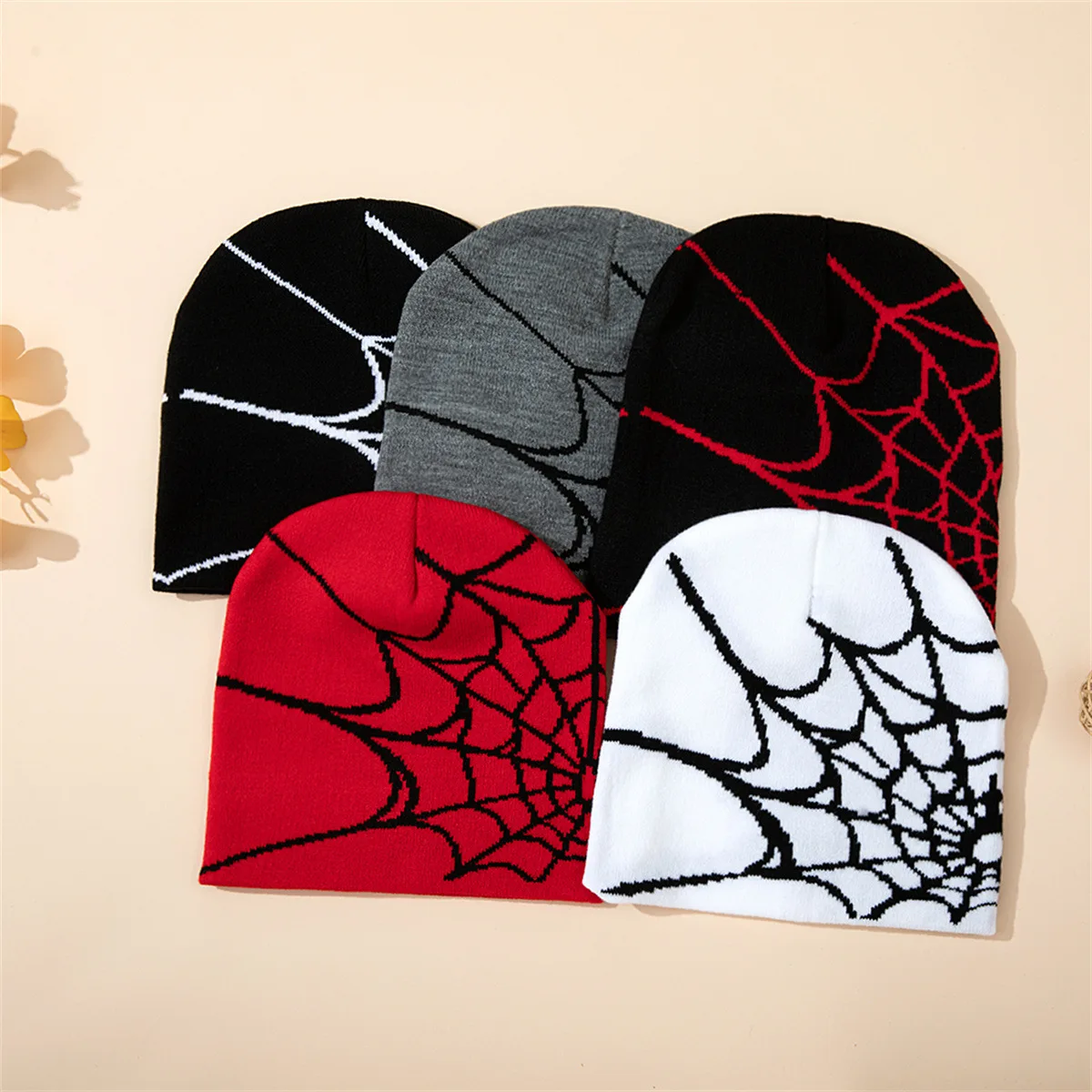 Spider web men's and women's jacquard knitted hats ins air-cooled hats party adult winter outdoor cycling warm woolen hats