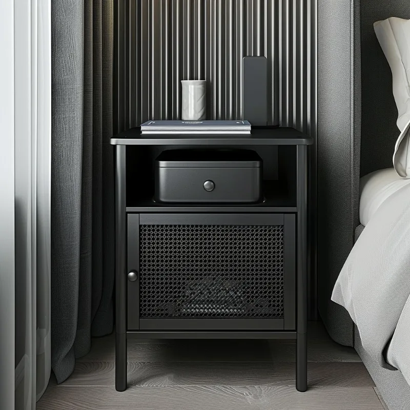 Solid wood bedside table Golden oak bedside table with marble top Smart usb wireless charging