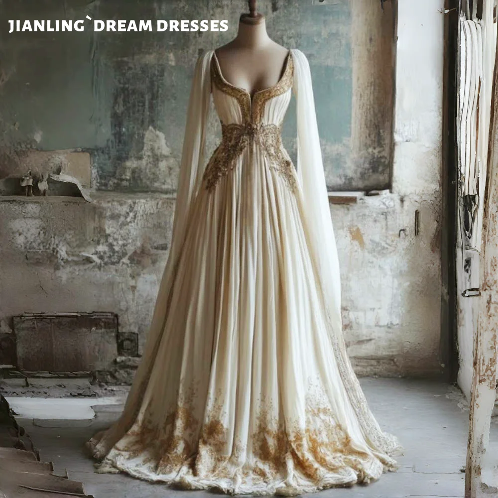 ビクトリア朝のヴィンテージロングウェディングドレスケープ A ラインレースアップリケブライダルドレスカスタマイズ Vestidos デ ノビア