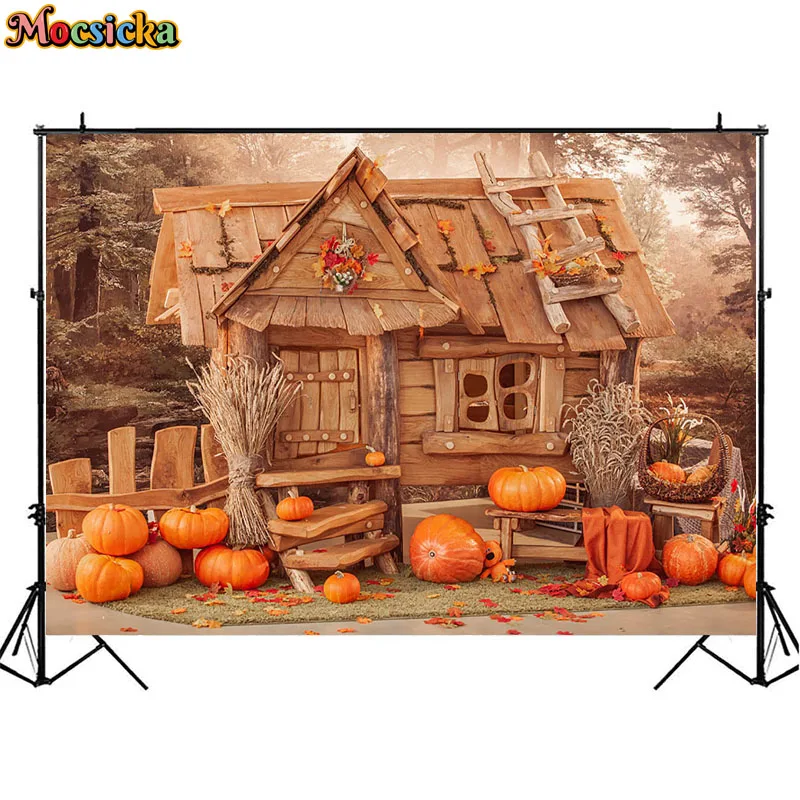 가을 호박 배경 가을 추수감사절 수확 단풍잎 장식, 할로윈 사진 배경, 어린이 초상화 사진 스튜디오