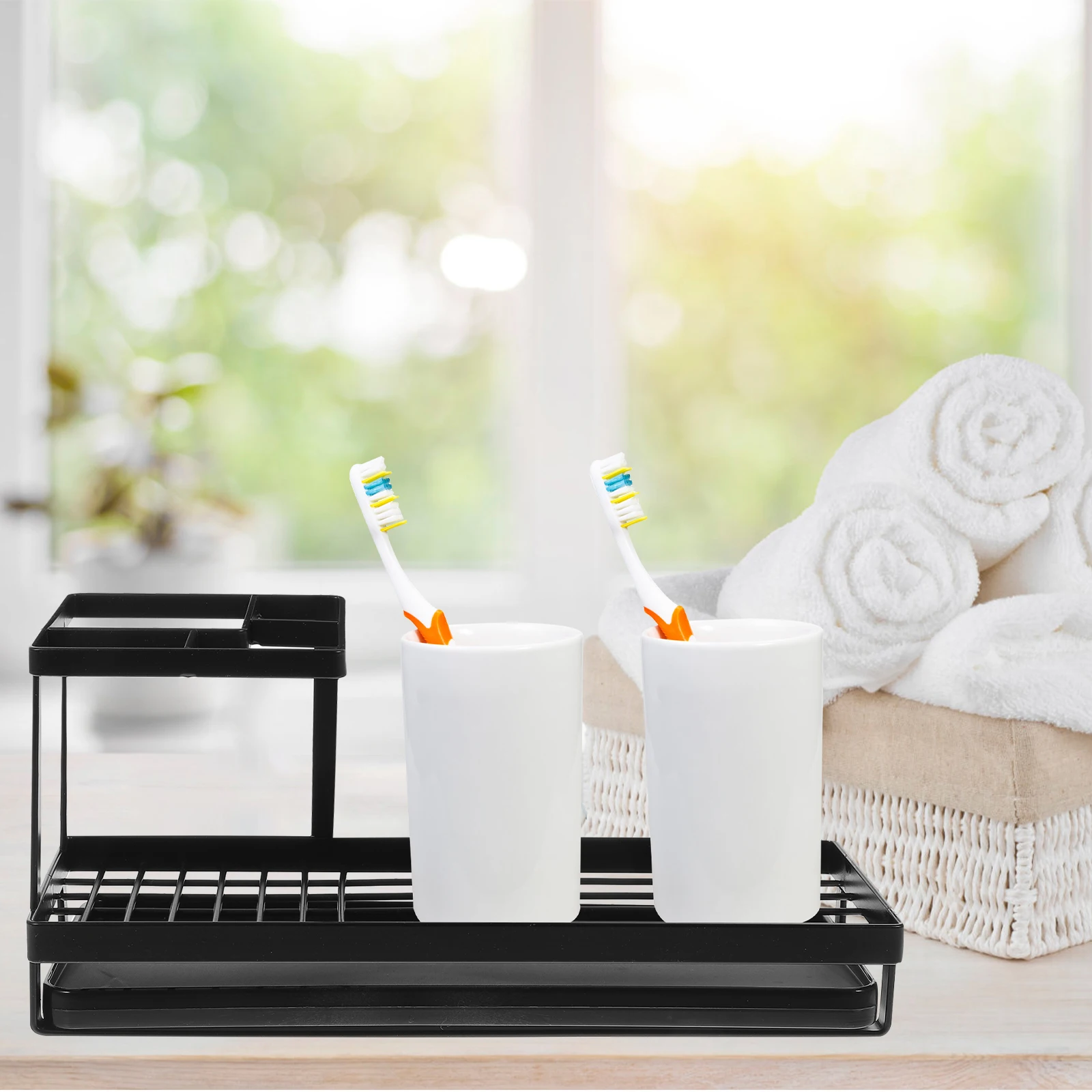 

Toothbrush Holder Household Desktop Toothpaste Rack Metal Mug Stand Electric Toothbrush Display Shelf Smooth Surface Gift For