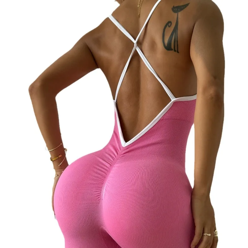 Seamless Yoga Jumpsuit Women Gym Set Spaghetti Strap Leisure Workout Gym Leggings Padded Bra One-piece Fitness Bodysuits - Image 6