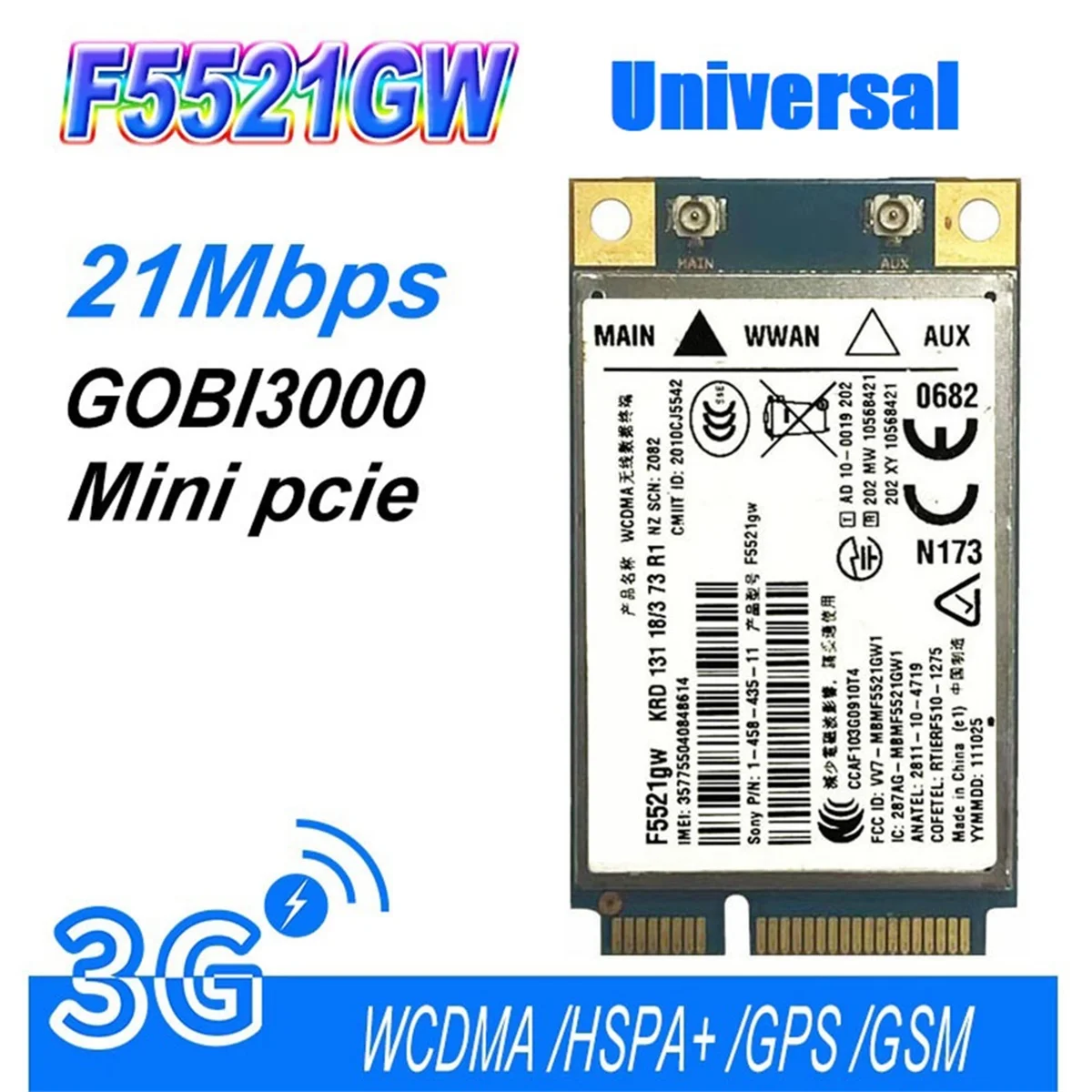 Kartu WWAN Universal F5521GW Gobi3000 HSPA EDGE 21Mbps 3G kartu WWAN WANL