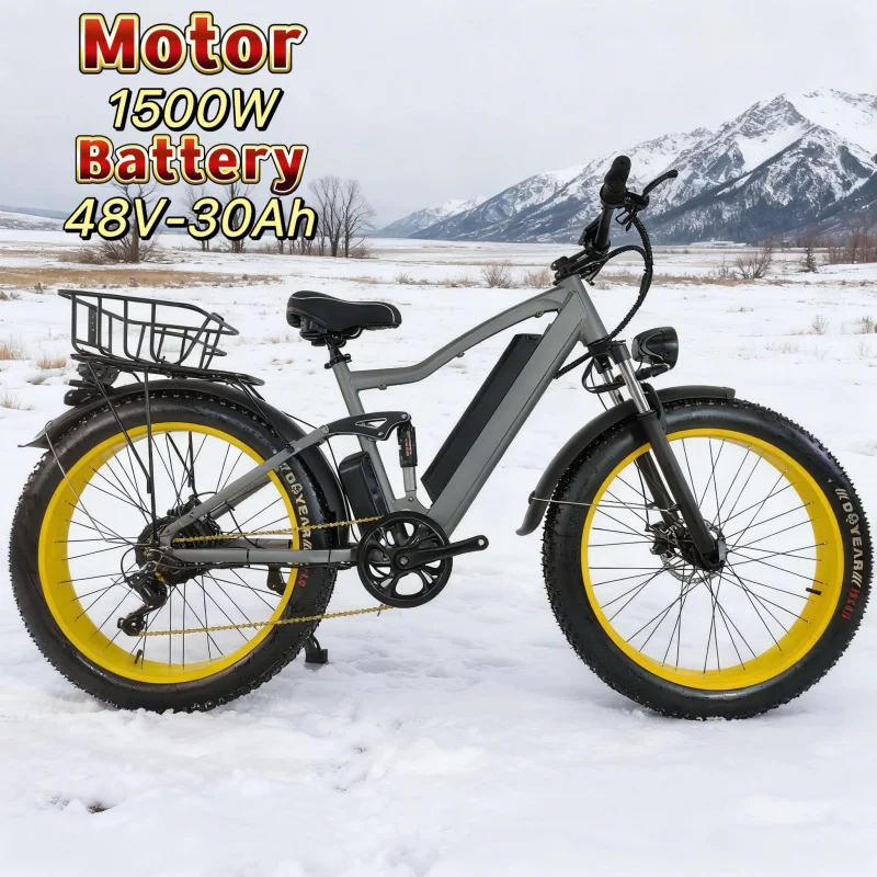 

26*4.0 snow tire electric bicycle 1500W powerful motor 48v30AH lithium battery mountain beach off-road bicycle commuter moped