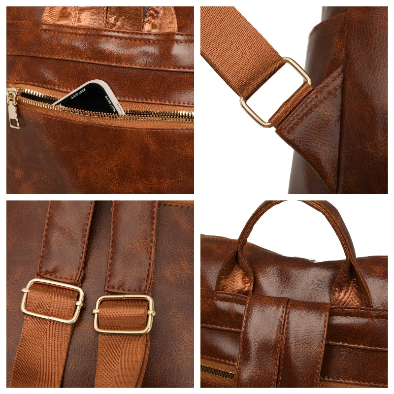 حقيبة ظهر نسائية عصرية من البولي يوريثان بسيطة بلون سادة وقابلة للتحويل للسفر مع حقيبة كتف كاجوال متعددة الاستخدامات بسعة كبيرة