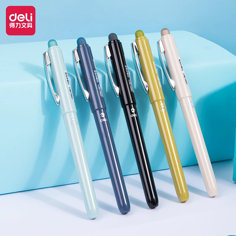 Deli 5pcs 0.5mm Black Crystal Blue Ink Erasable Gel Pen High-quality Pen Office Supplies School Supplies Stationery For Writing