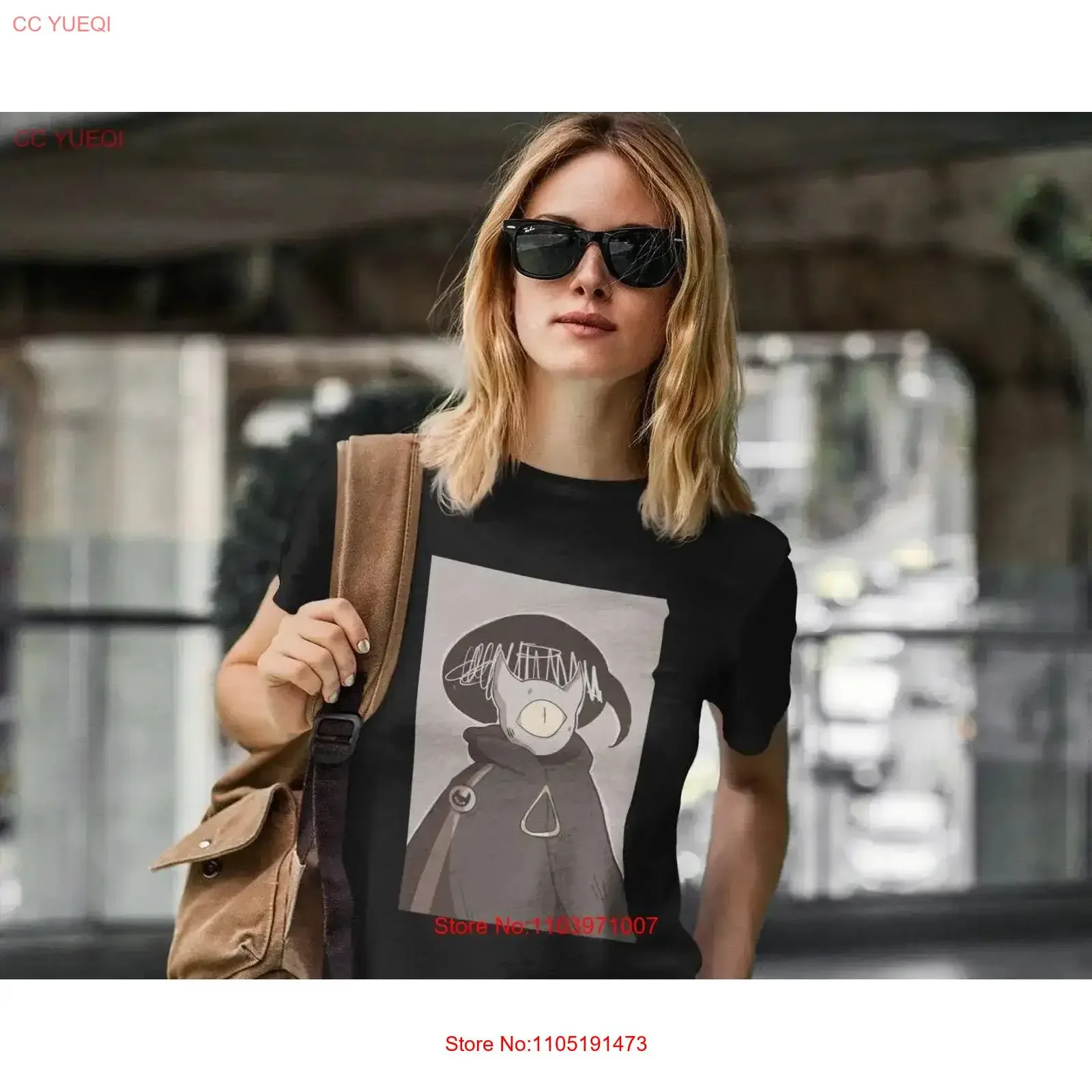 تي شيرت قطة عين واحدة مع عين بديل أزياء الشارع الشهير غريب الجرونج خمر غسلها أزياء عارضة تنفس الرسم الشارع الشهير