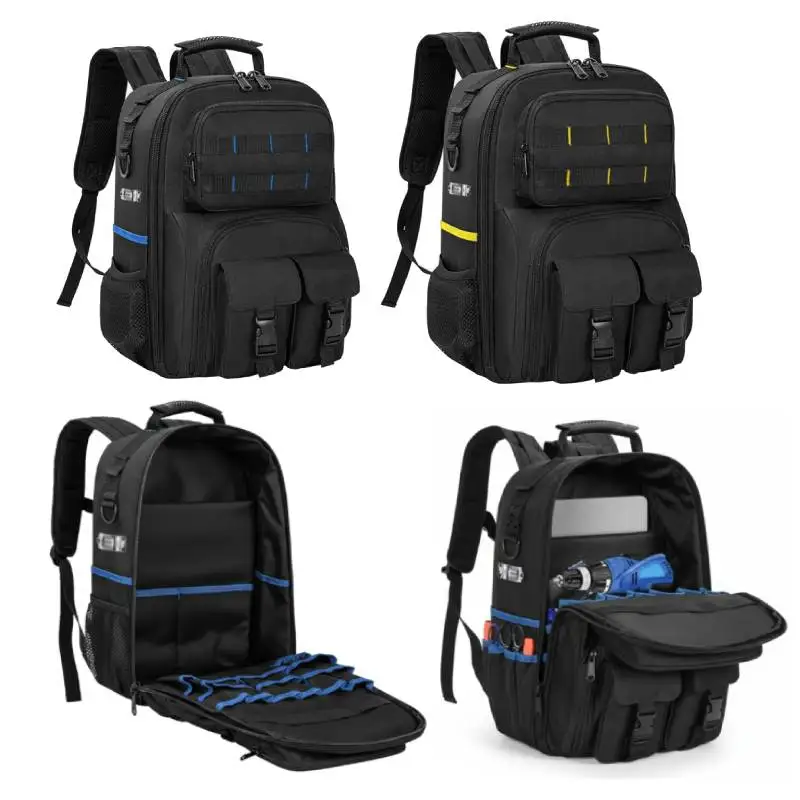 Tool Backpack Heavy Duty Tool Bag with Padded Shoulder & Removable Tool Organizer, Water-Resistant Work Backpack for Electrician