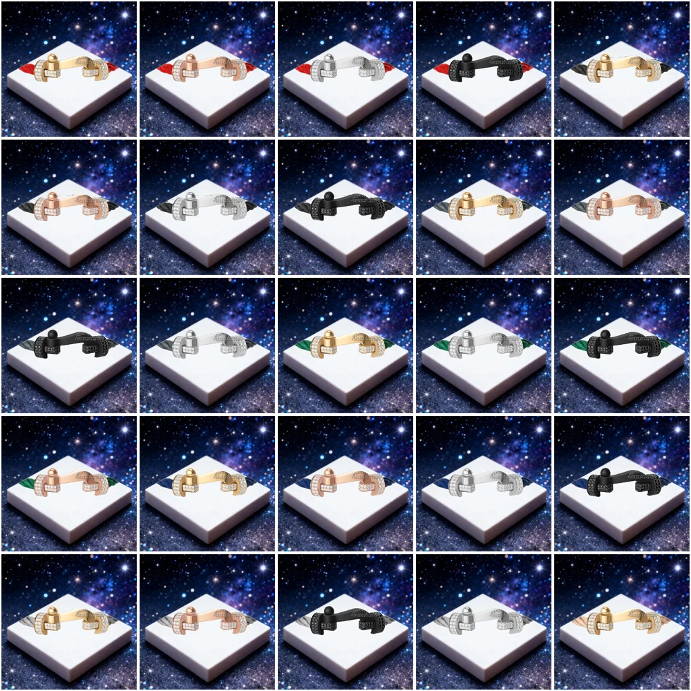 

KUXM 2025 New 925 Silver black Half Zircon Extra Large U Shaped Bracelet Female Daily Wear Party Gifts Luxurious Couple Jewelry