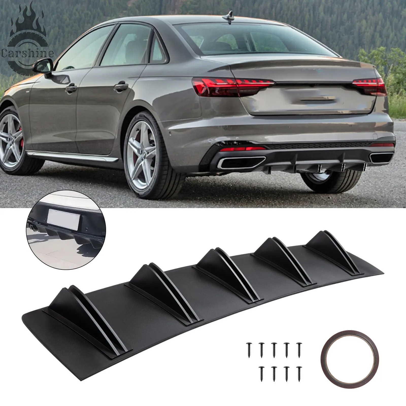 

Задний бампер в стиле акулы, диффузор, спойлер для Audi A3 A4 A5, матовый черный