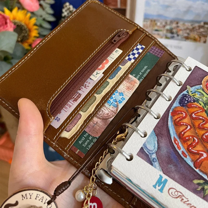 Red Pu M5 Notebooks 40sheets Line Inner Pages Loose-Leaf Leather Notebook Suitable For Students To Use As A Portable Pocket Book