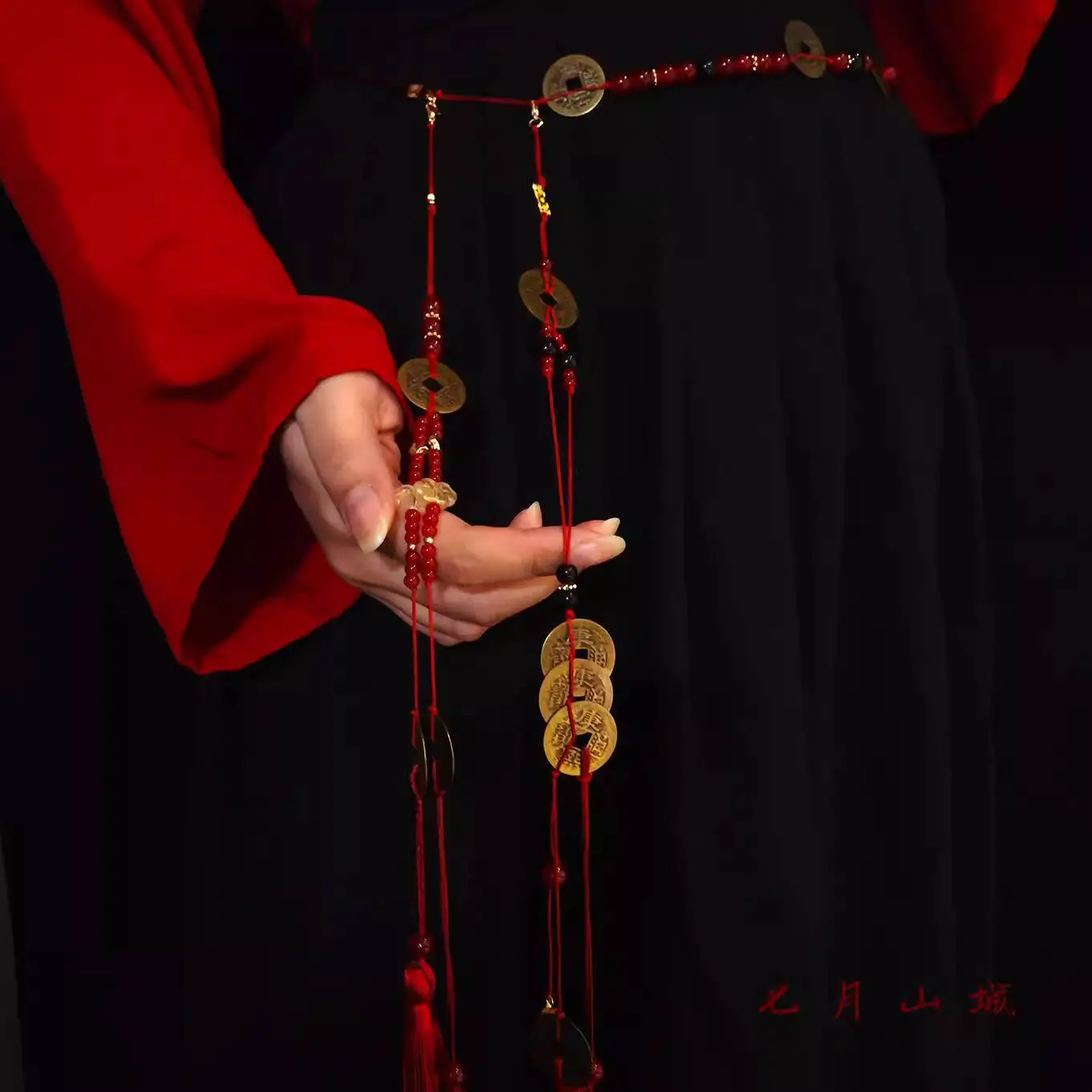 

New Year Very Rich Antiquities Red Tassels Waist Pendant Hanfu Women Horse-face Skirt Accessories Copper Coin Waist Chain