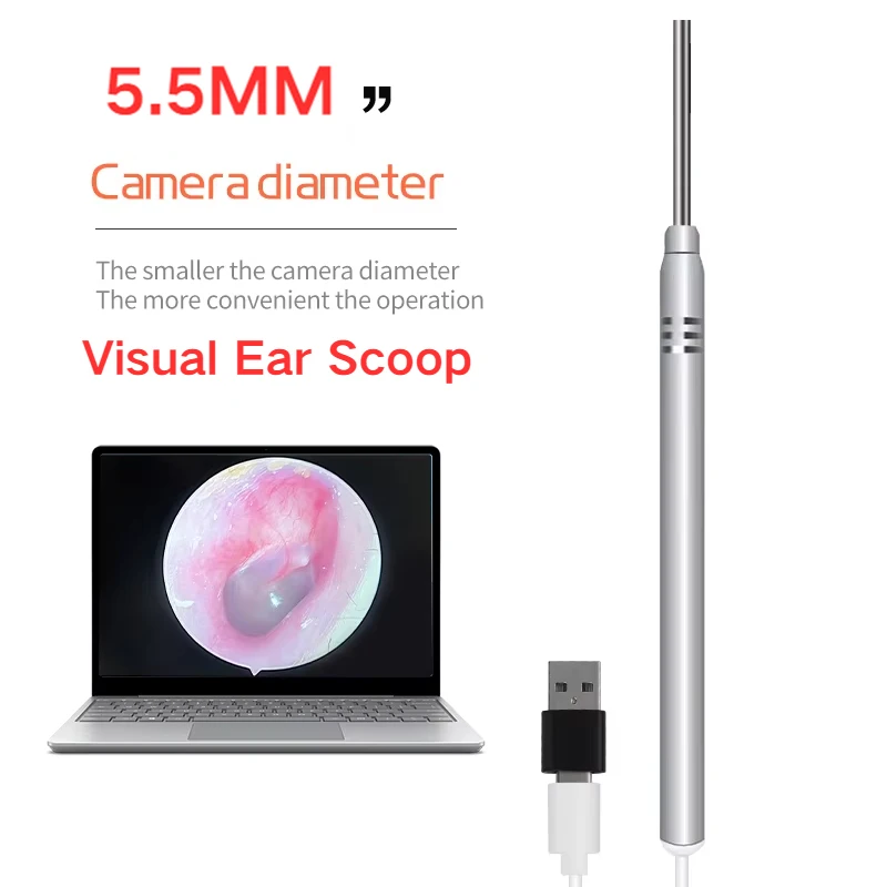 

480P HD Digital Otoscope 5.5mm Lens 3-in-1 USB Cameras With 6 built-in adjustable LEDs For Pets People Ear Inspection