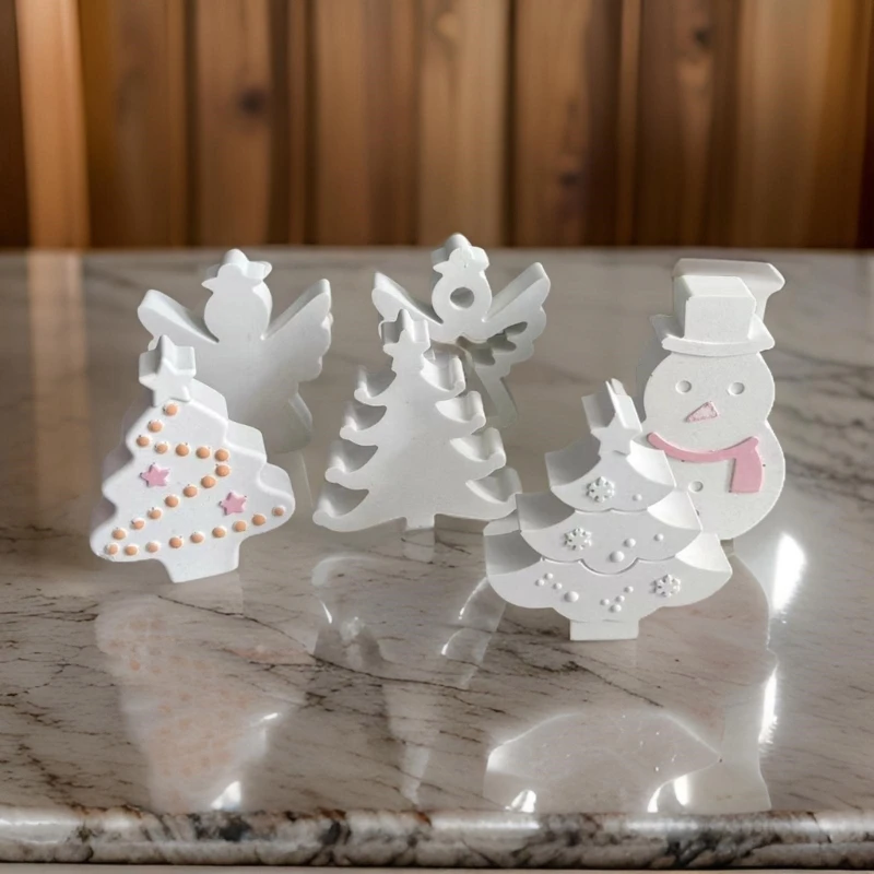 KX4B 6Pcs Christmas Theme Molds for Candle, Home Decoration, Christmas Tree Snowman Silicone Molds for Epoxy Resin