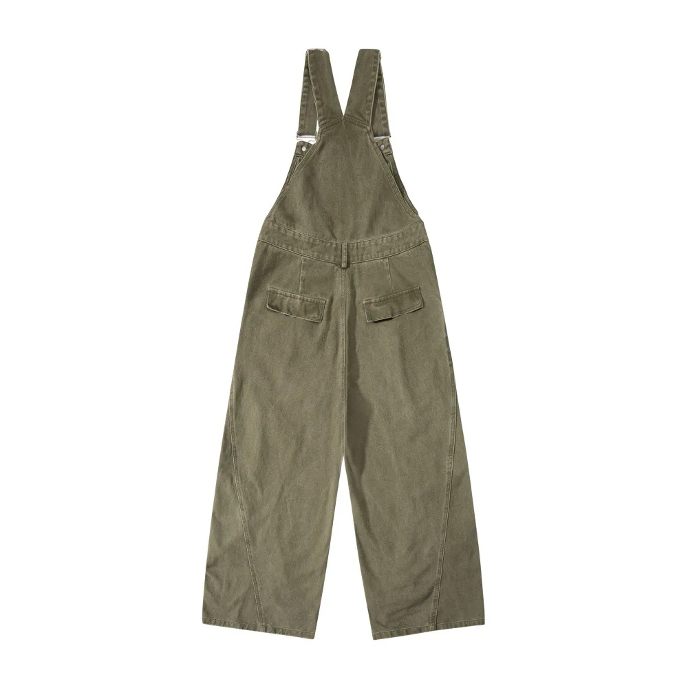 Punk Do Old Denim Tooling Overalls Men's Wasteland Wind Pleated Design Loose Wide Leg Straight Pants