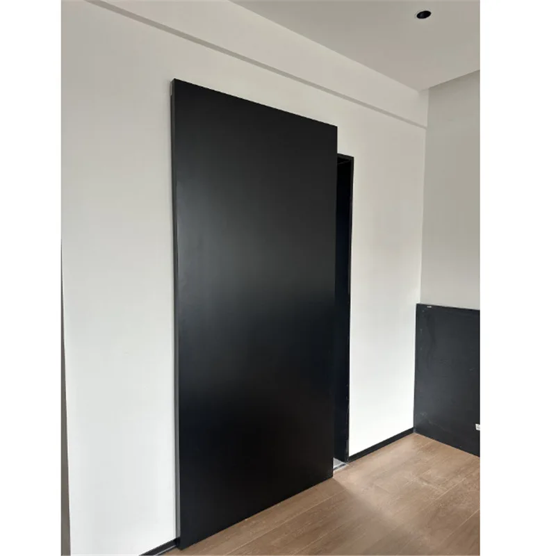 

With invisible push-pull damping-free minimalist multi-layer lacquered door solid wood black ghost track lacquered