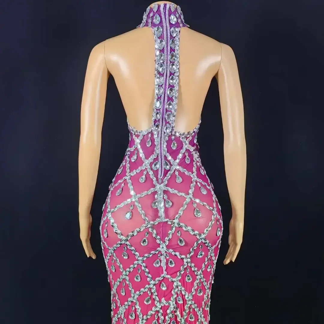 Kryształowa Sukienka Damska Seksowna Urodzinowa Występ Sceniczny Świętowanie Strój Drag Queen