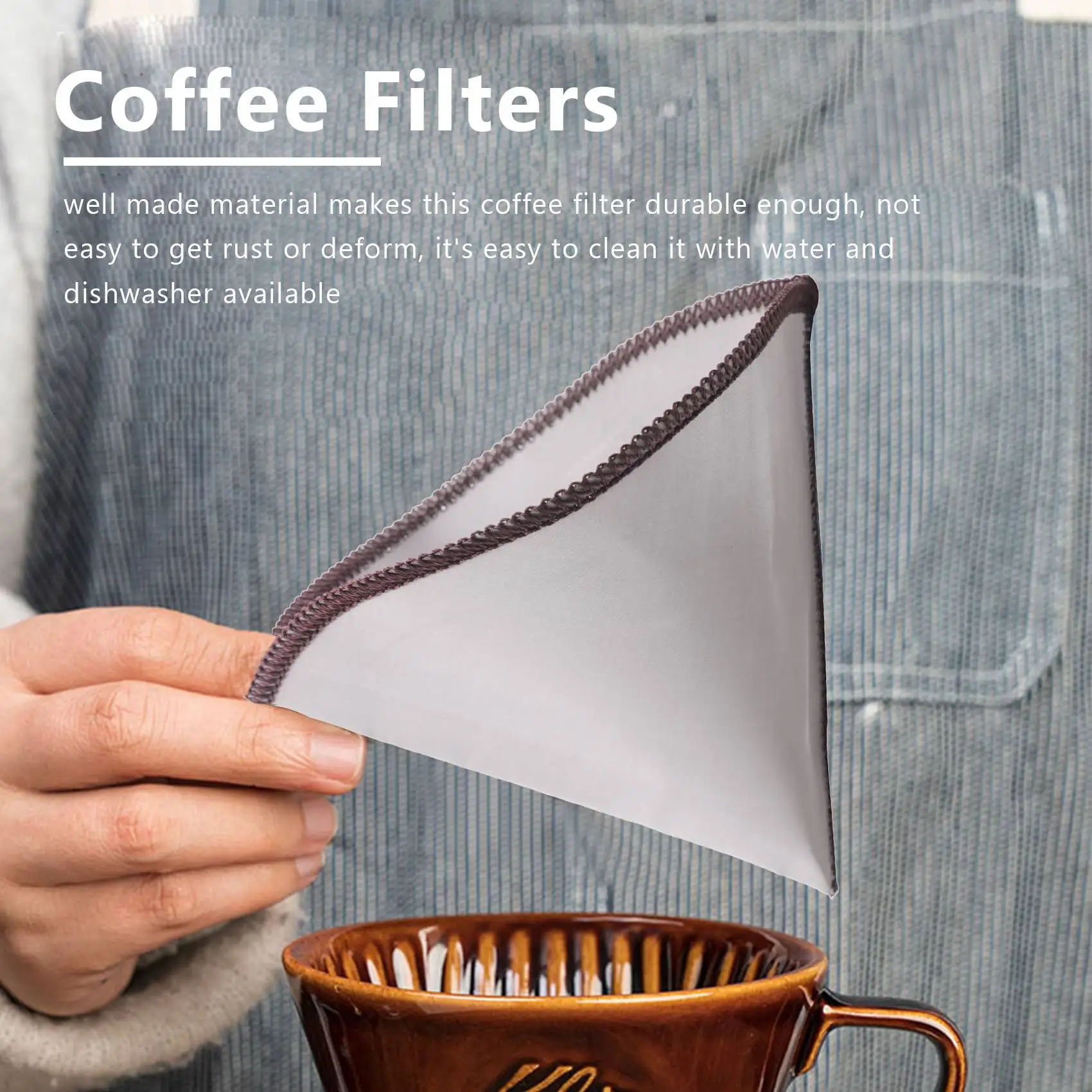 Reusable Pour over Coffee Filter Mesh Paperless Coffee Filter Stainless Steel Cone Filter 3 To 4 Cup Coffee Drip Filter